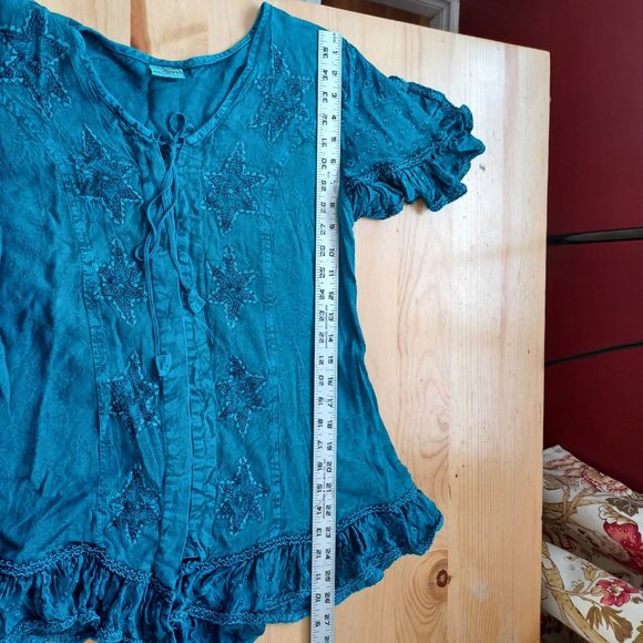 Feminine Boho Rich Blue Colour Top - flutter sleeves and hem (3130) - Picture 9 of 9